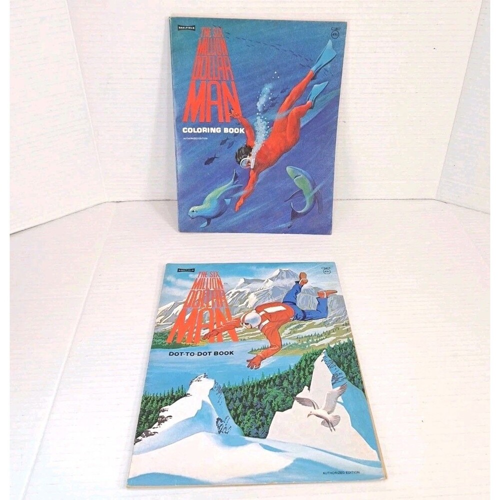 1970s Vtg Lot (2) Six Million Dollar Man Coloring Dot-to-Dot Books 70s READ